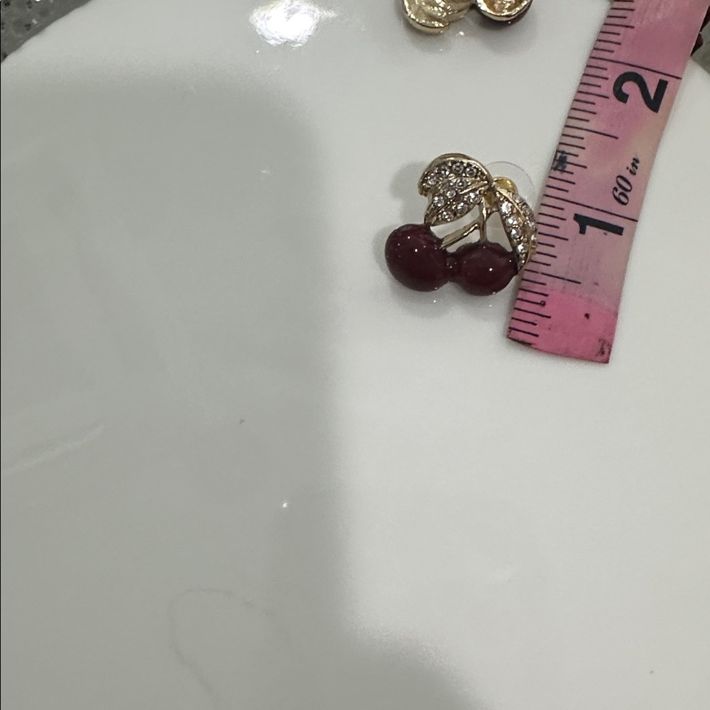 Elegant Gold and Red Cherry Earrings - Picture 6 of 6